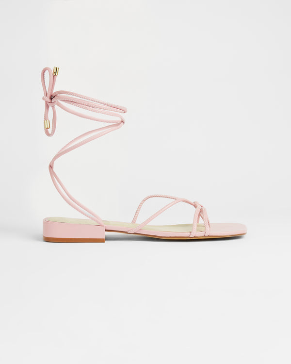 <P>Suede Square Toe Spaghetti Strap Flat Sandal</P>