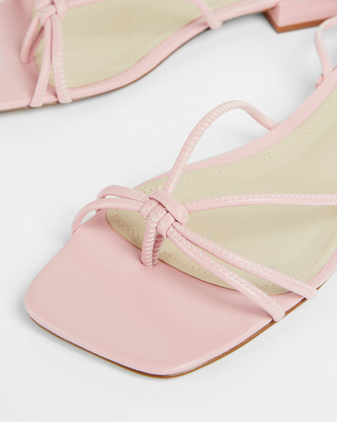 <P>Suede Square Toe Spaghetti Strap Flat Sandal</P>