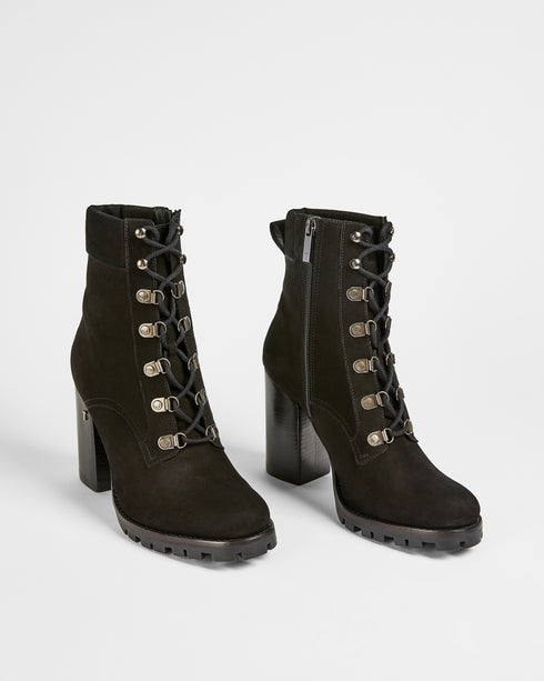 <P>Leather Lace Up Chunky Heeled Boot</P>