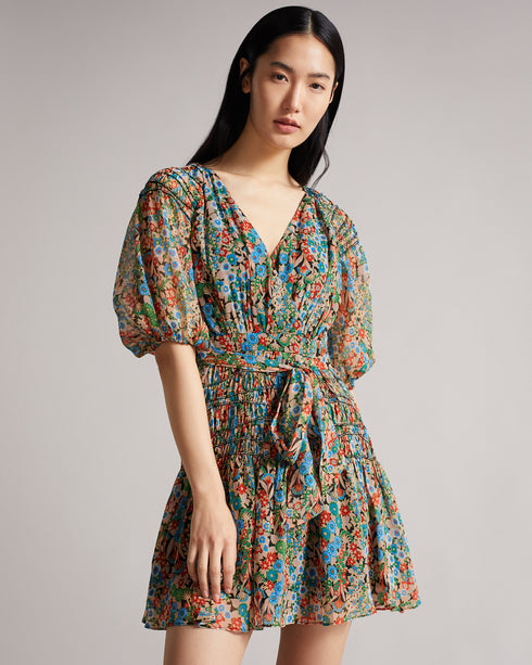 <P>Smock Panel Wrap Mini Dress</P>