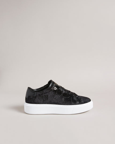 <P>Floral Platform Velvet Sneaker</P>